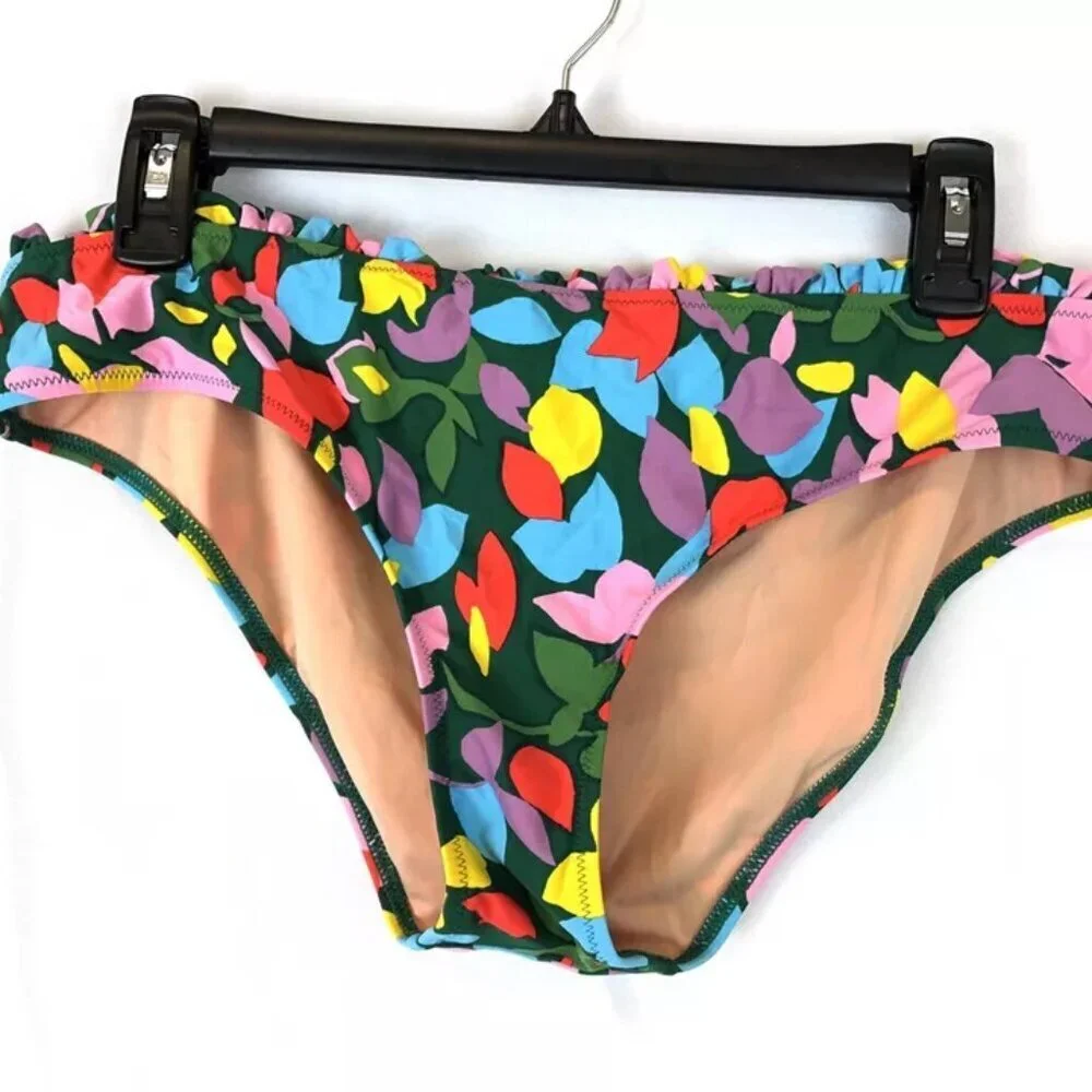 J.Crew Mildred Floral Ruffle Surf Hipster Green/Pink Multi Womens Size Large